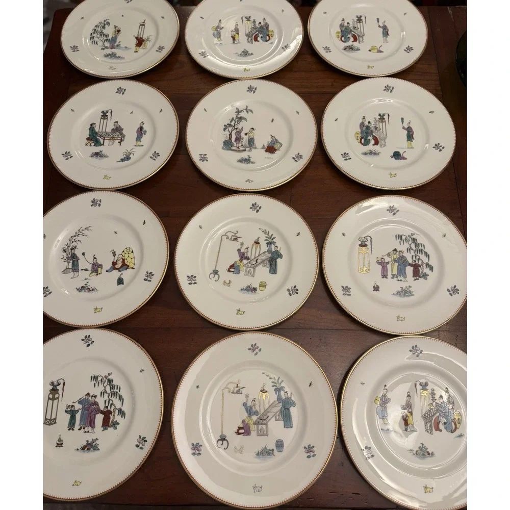 Set 12 Royal Worcester Early Worcester China Reproduction Plates Chinoiserie